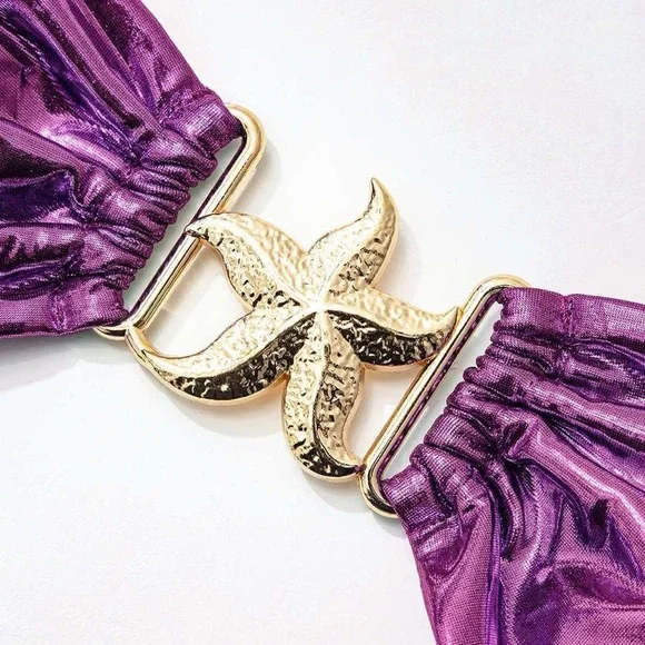 Cute Metallic Bandeau Top Two piece Bikini Set Swimsuit - Picture 3 of 4